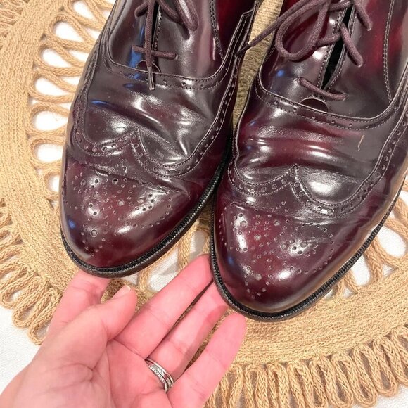 BALLY Wingtip Mens Oxford Shoes Ledar Leather Burgundy Size 10D - Picture 5 of 9
